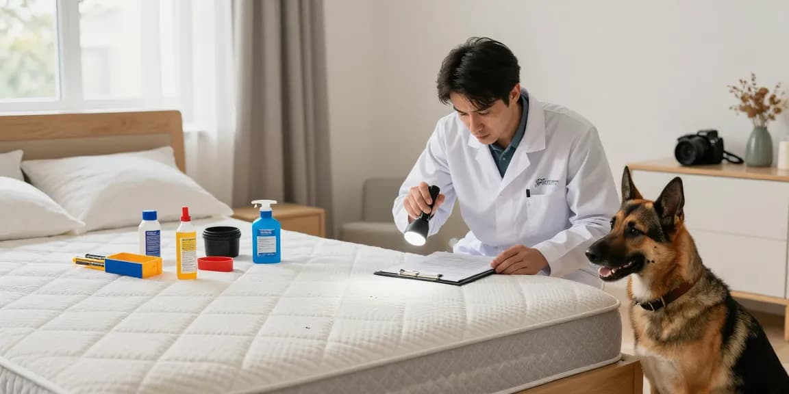 Bed bug exterminators inspecting a residential bedroom for effective pest control solutions