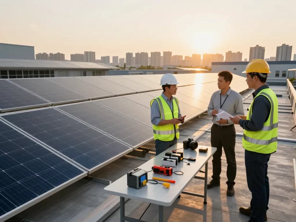Understanding degradace LID a LeTID u PV modulů with innovative solar panel installations and technicians at work.