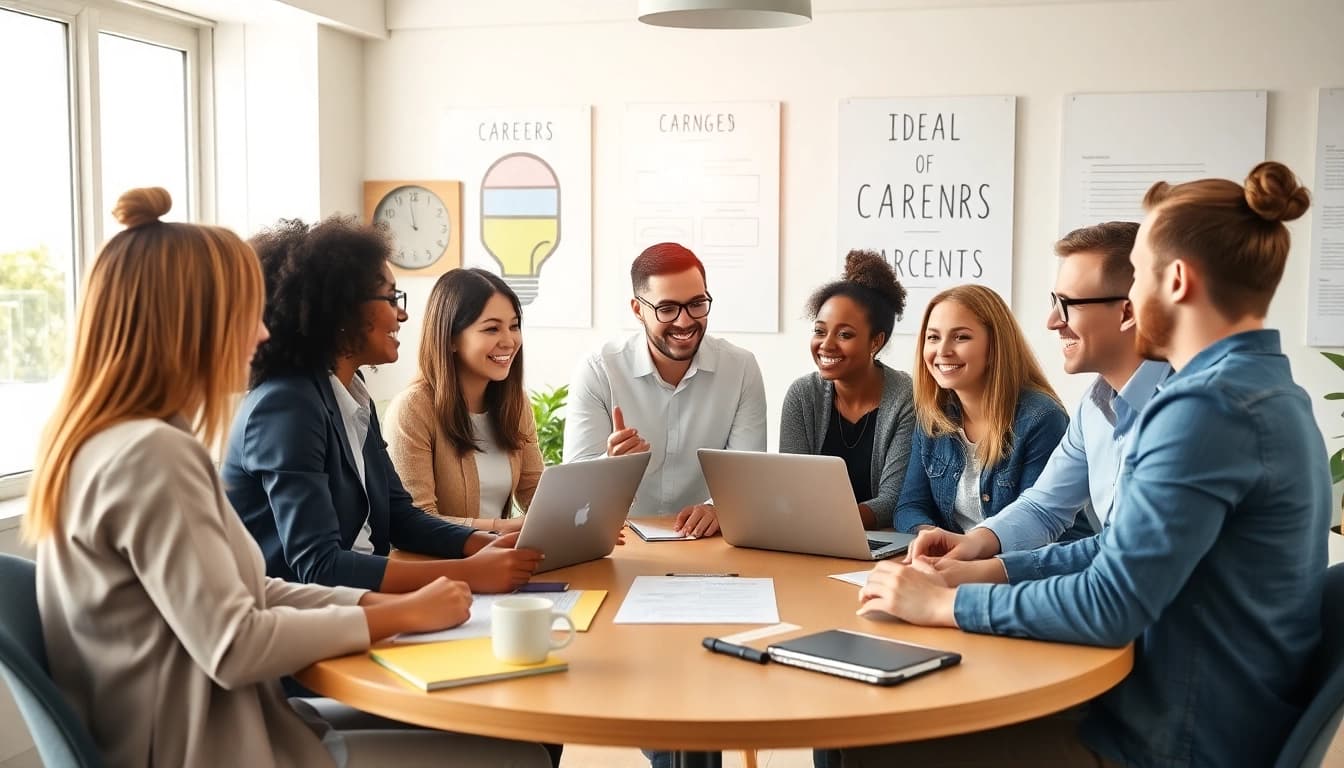 Engaging career coaching session on finding the ideal career with diverse participants.