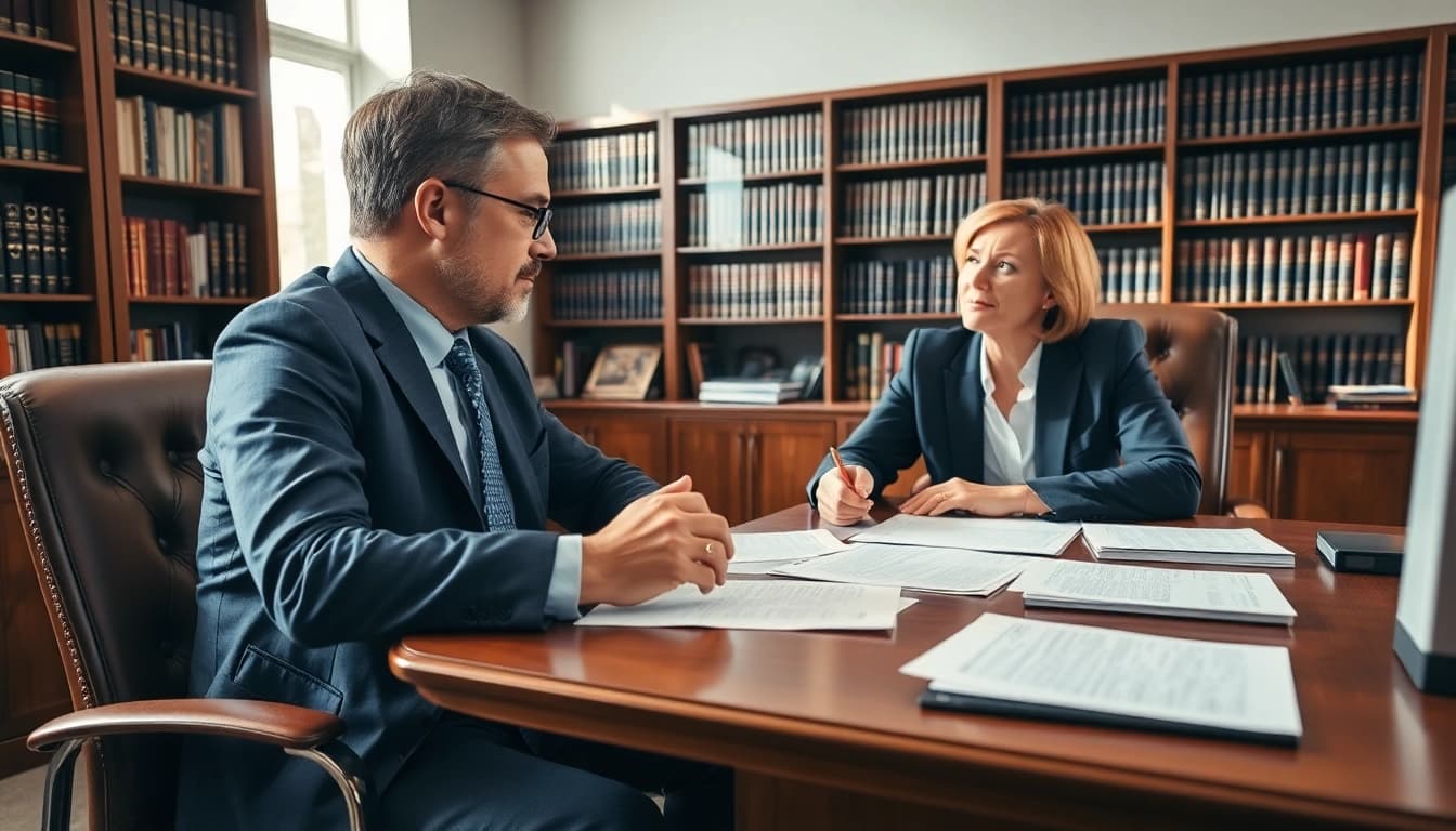 Clearwater truck accident lawyer consulting with a client in an inviting office.