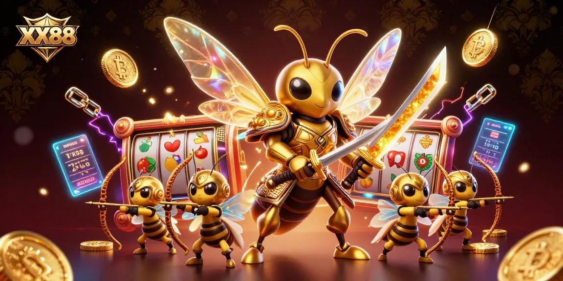 Experience the excitement of casino gaming at XX88 with vibrant, colorful 3D art illustrating dynamic gameplay.