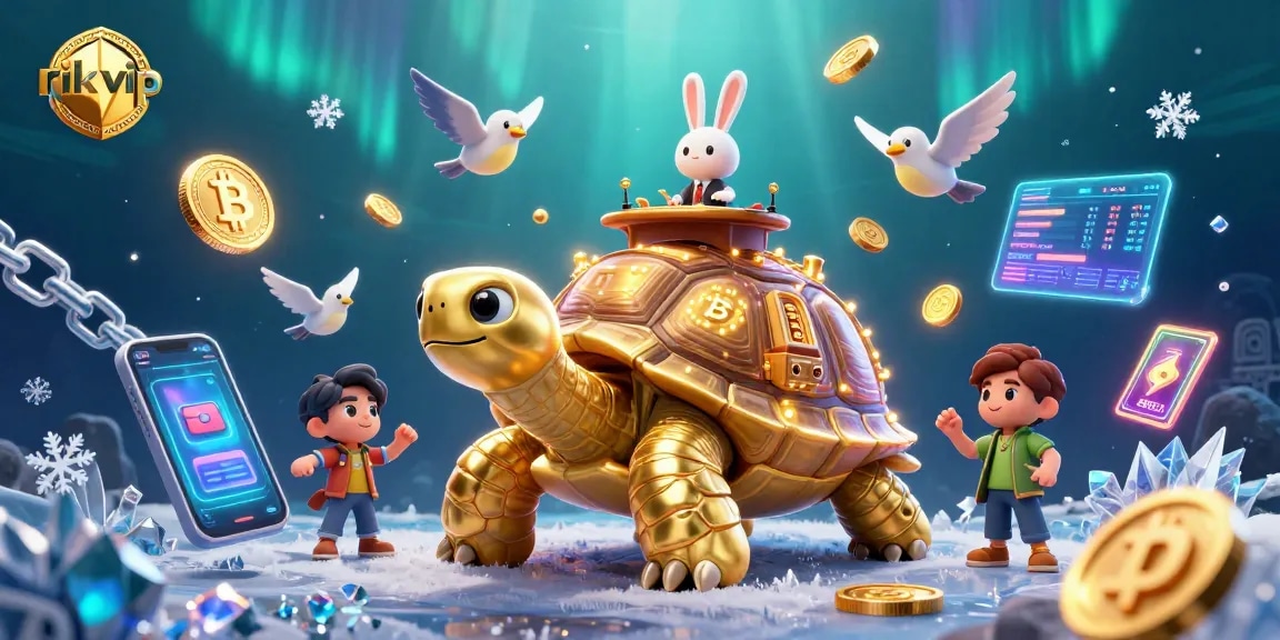 Experience the exciting world of rik vip with a vibrant casino scene featuring a golden tortoise and a rabbit dealer.