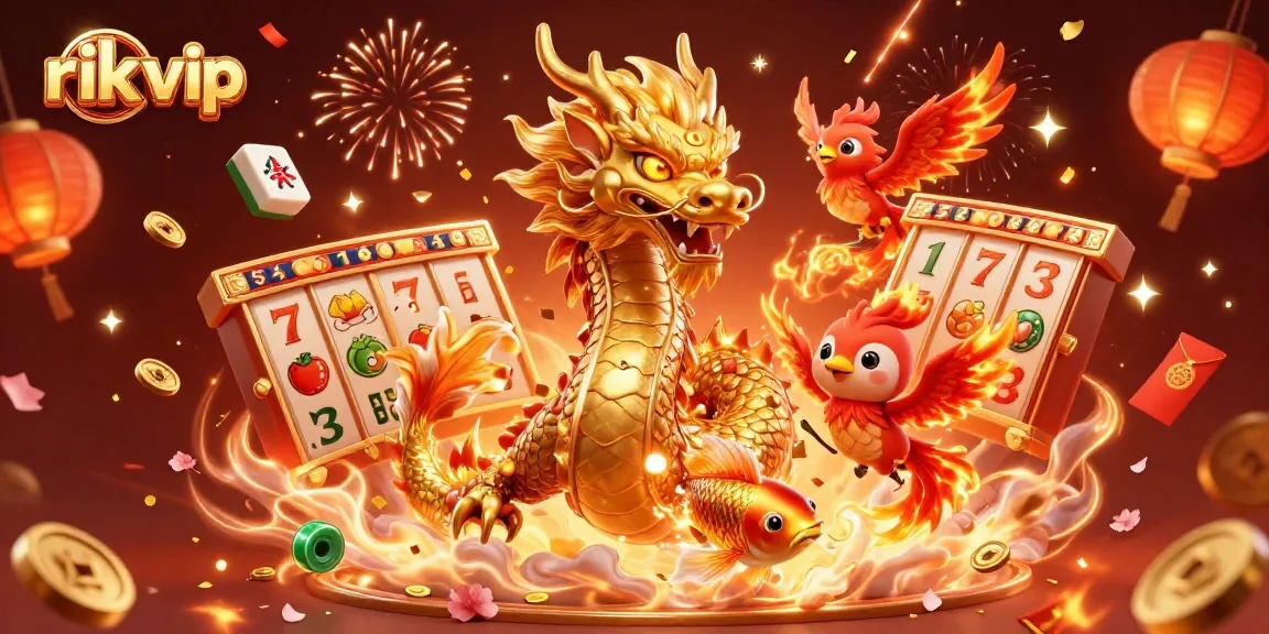 Engage in thrilling wins with rik vip featuring vibrant dragons, phoenixes, and jackpots in a festive casino atmosphere.