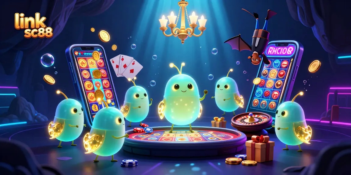 Experience thrilling gameplay with link sc88 in this vibrant casino scene featuring animated glowworms.