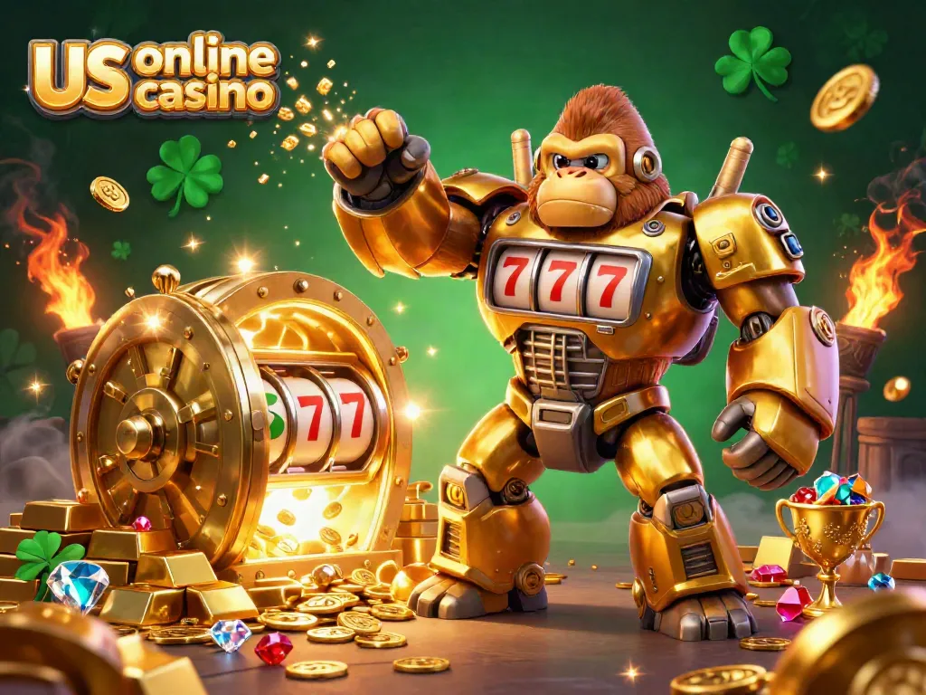 Experience the excitement of us online casino with vibrant characters and treasure in this dynamic 3D illustration.