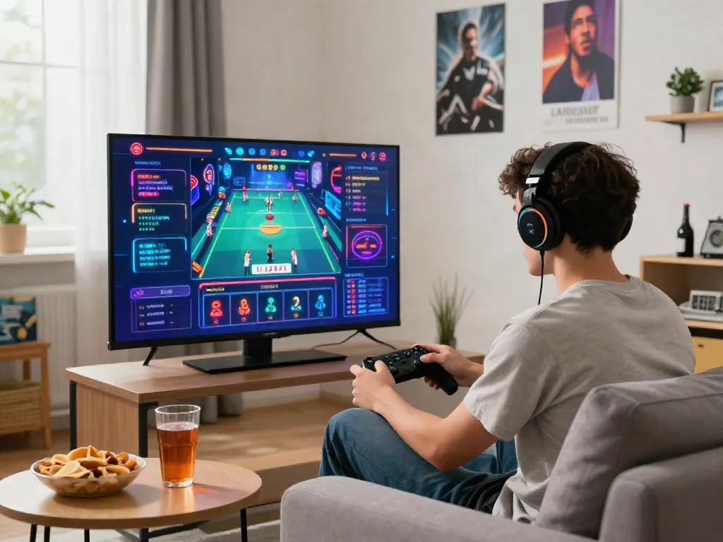 Engaging online gaming experience at home with https://gem88.jpn.com/ showcased on screen.