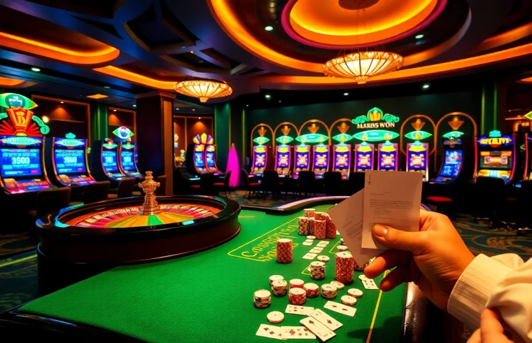 Exciting scene of players engaging in immersive games at the best crypto casinos, highlighted by vibrant roulette and poker tables.