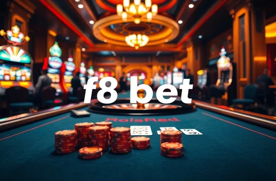 Experience the excitement of betting at F8 bet's luxurious casino with vibrant gaming tables and slot machines.