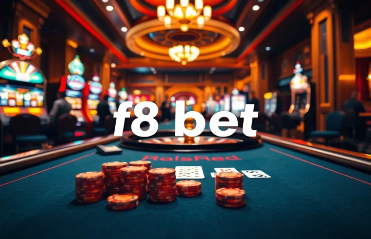 Experience the excitement of betting at F8 bet's luxurious casino with vibrant gaming tables and slot machines.