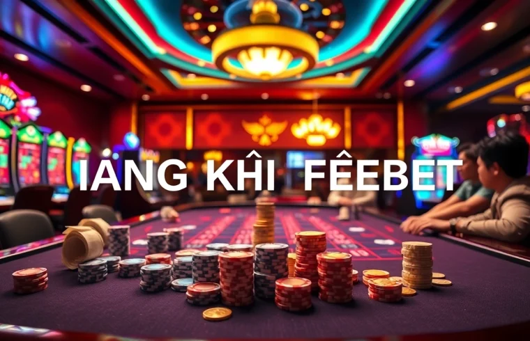 Exciting gaming setup showcasing ĐĂNG KÝ FEBET registration at a vibrant casino scene.