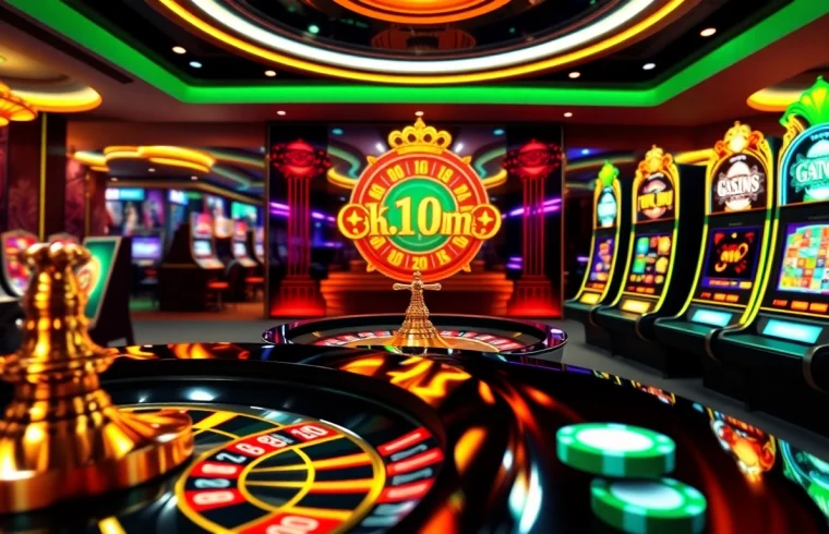 Engage in excitement with ĐĂNG KÝ HBBET at a vibrant online casino interface showcasing roulette and slot machines.